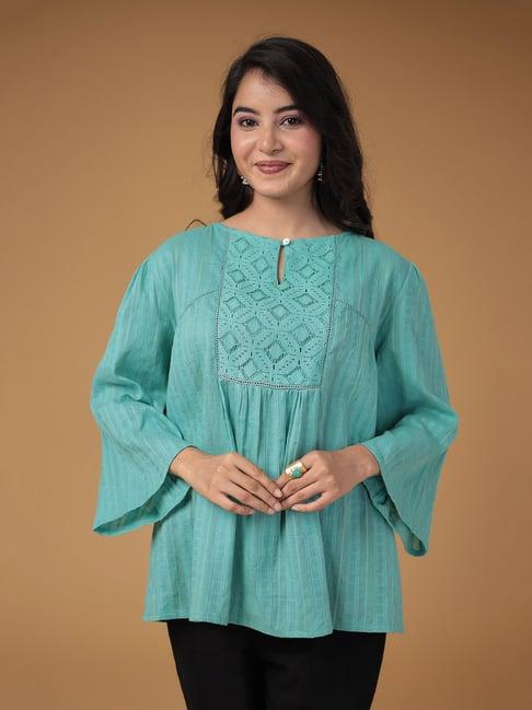 zari jaipur light green embroidery tunic