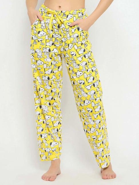 clovia yellow cotton printed pyjamas