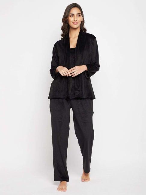 clovia black top & pyjama set with shrug