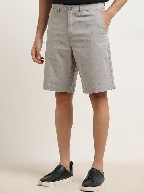 wes casuals by westside grey relaxed-fit mid-rise cotton blend shorts