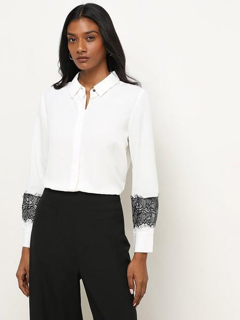 wardrobe by westside ivory lace-detailed shirt