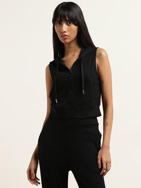 studiofit by westside black ribbed sleeveless jacket