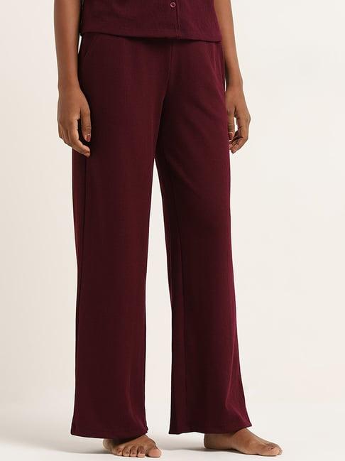 superstar by westside maroon waffle-textured high-rise pants