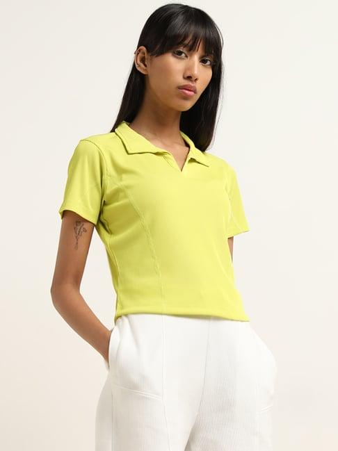 studiofit by westside lime ribbed collared t-shirt