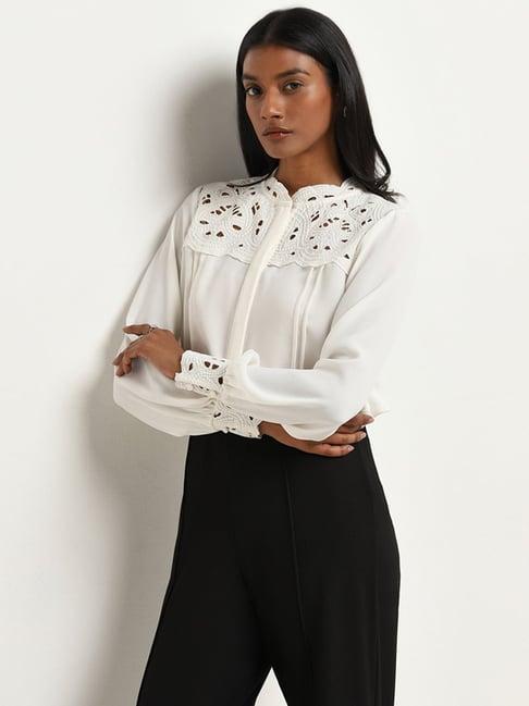 wardrobe by westside ivory cut-out embroidered top