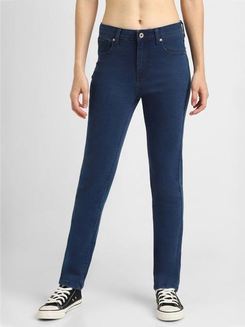 forever 21 dark blue blended slim fit mid rise jeans