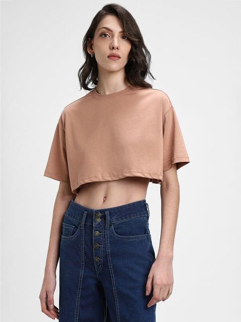 forever 21 brown cotton relaxed fit crop top