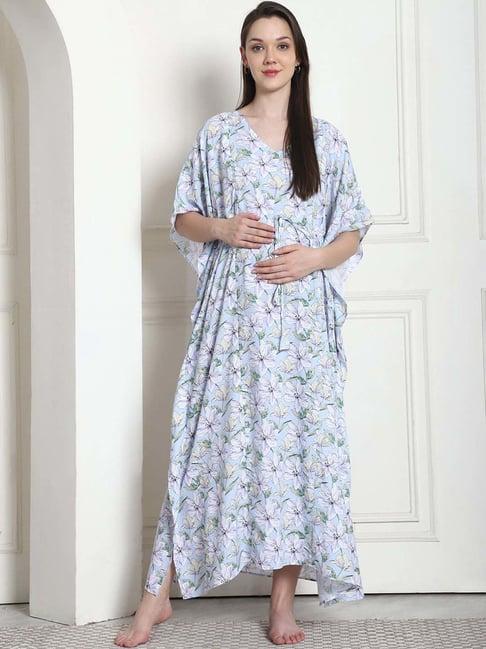 secret wish light blue rayon floral straight kaftan