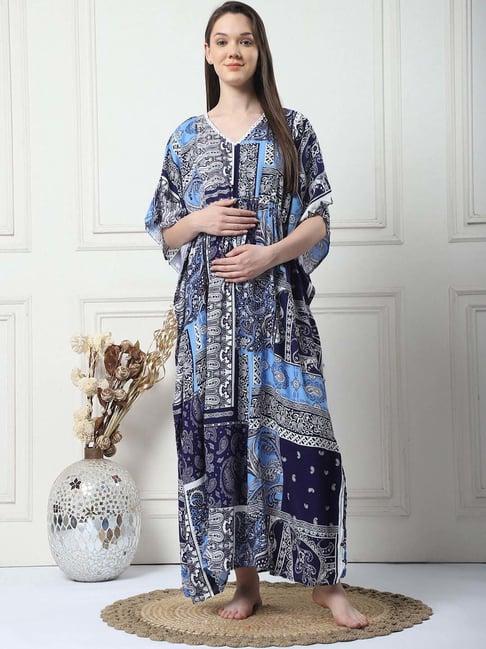 secret wish blue rayon printed straight kaftan