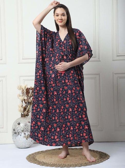 secret wish navy cotton floral straight kaftan