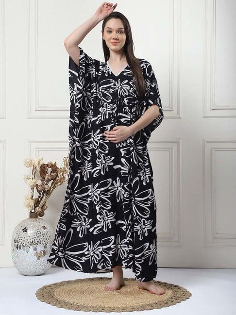 secret wish black rayon floral straight kaftan