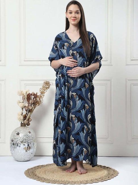 secret wish navy rayon printed straight kaftan