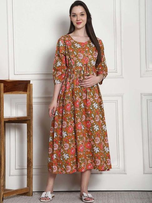 secret wish brown cotton floral straight night dress