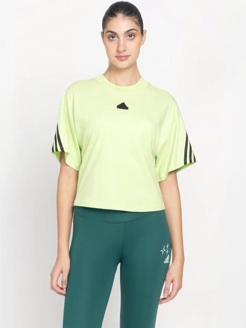 adidas green cotton striped sports t-shirt