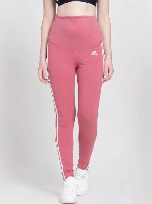 adidas pink cotton striped sports tights