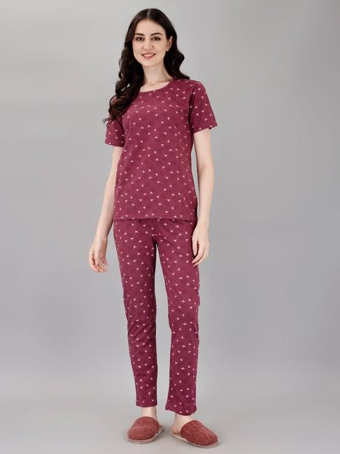 smarty pants maroon printed t-shirt with pyjamas