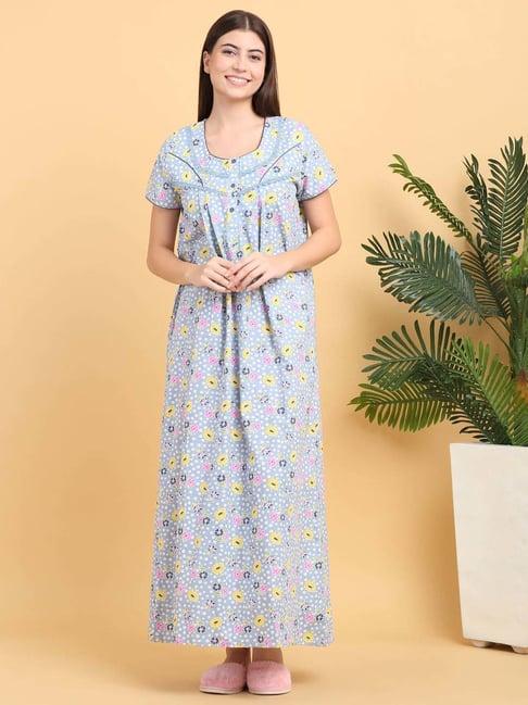 sweet dreams turquoise cotton printed night dress