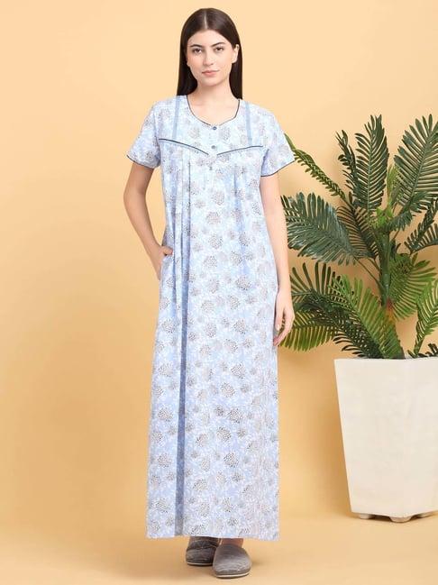 sweet dreams turquoise cotton printed night dress