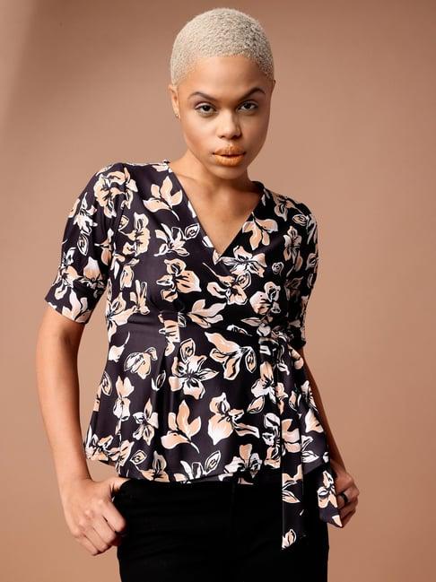 purvaja black floral print top