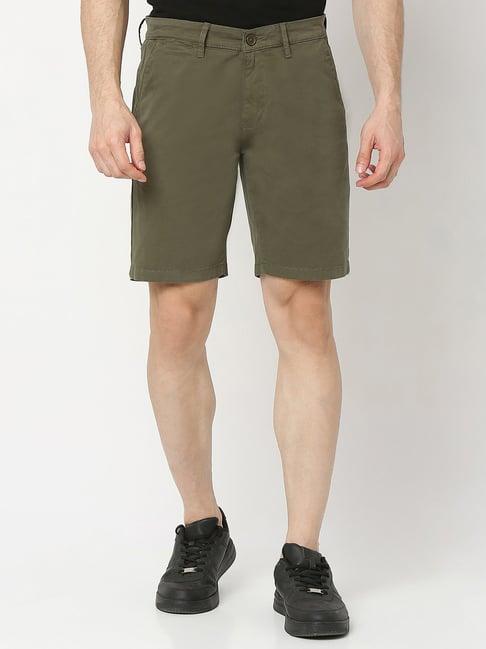 spykar green regular fit shorts