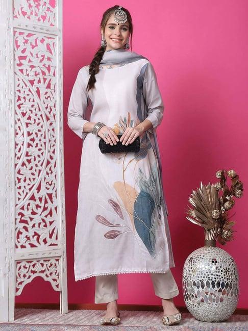 stylee lifestyle off-white cotton printed unstitched dress material