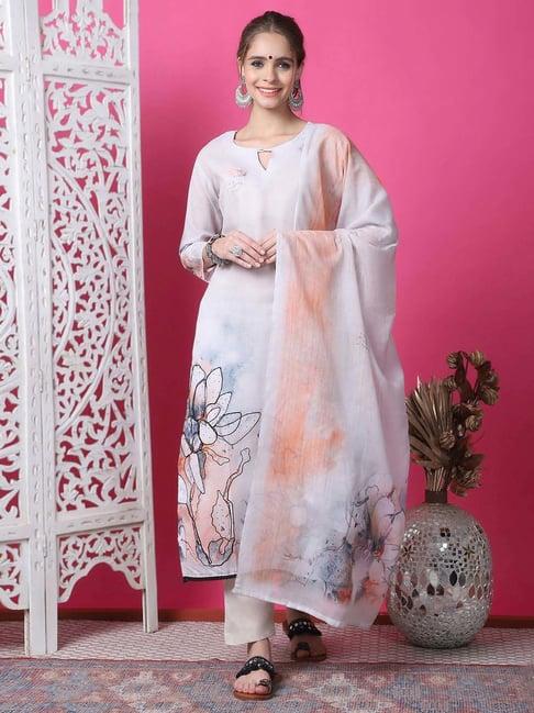 stylee lifestyle pink & blue cotton printed unstitched dress material