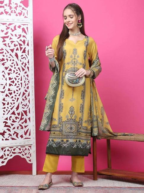 stylee lifestyle mustard cotton printed unstitched dress material