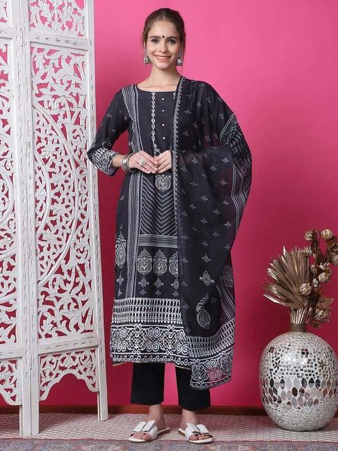 stylee lifestyle black cotton printed unstitched dress material