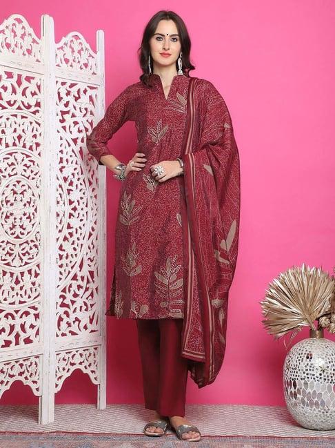 stylee lifestyle maroon printed unstitched dress material