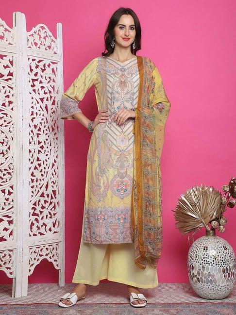 stylee lifestyle yellow printed unstitched dress material