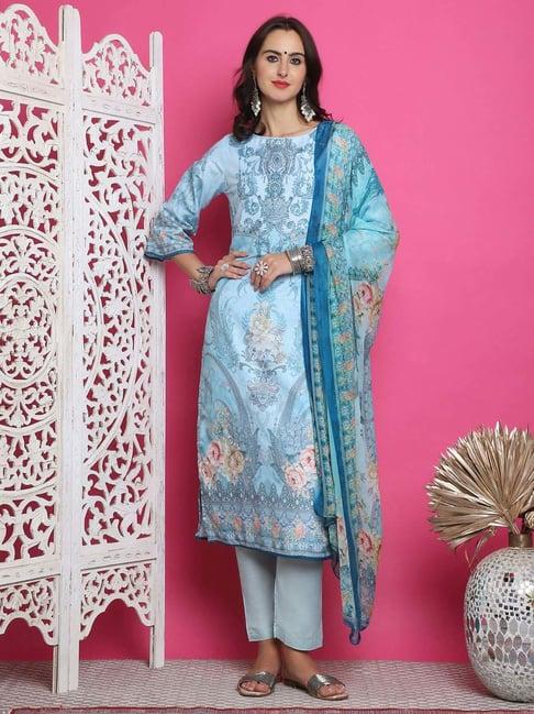 stylee lifestyle turquoise printed unstitched dress material