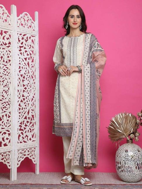 stylee lifestyle cream cotton embroidered unstitched dress material