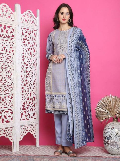 stylee lifestyle sky blue cotton embroidered unstitched dress material