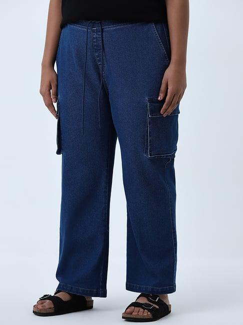 gia by westside dark blue relaxed-fit mid-rise jeans