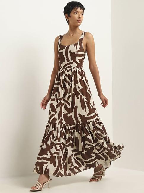 lov by westside brown abstract printed tiered dress