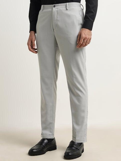 wes formals by westside light grey carrot-fit mid-rise trousers