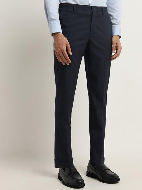 wes formals by westside navy carrot-fit mid-rise trousers