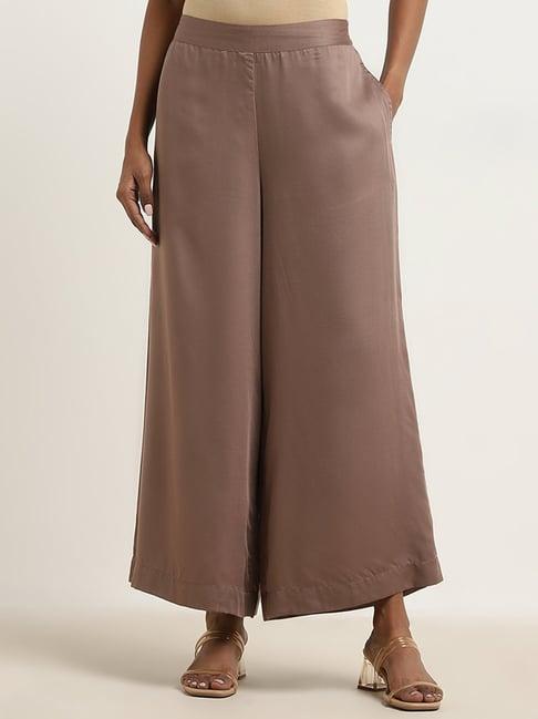 zuba by westside brown solid mid-rise palazzos