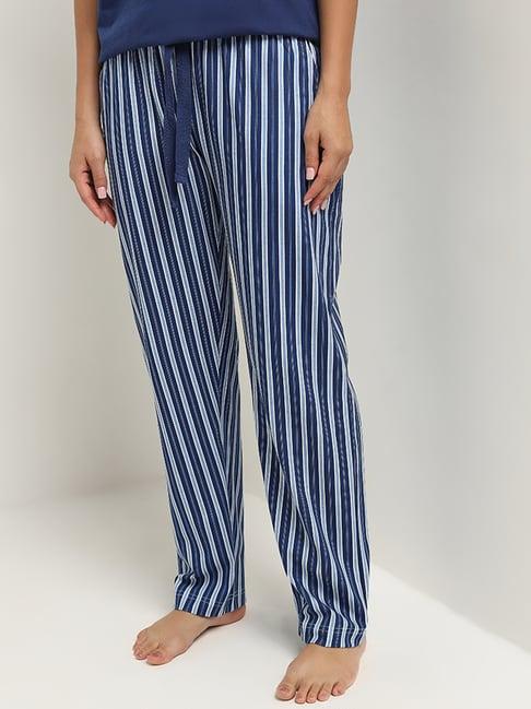 wunderlove by westside navy stripe printed high-rise cotton pyjamas