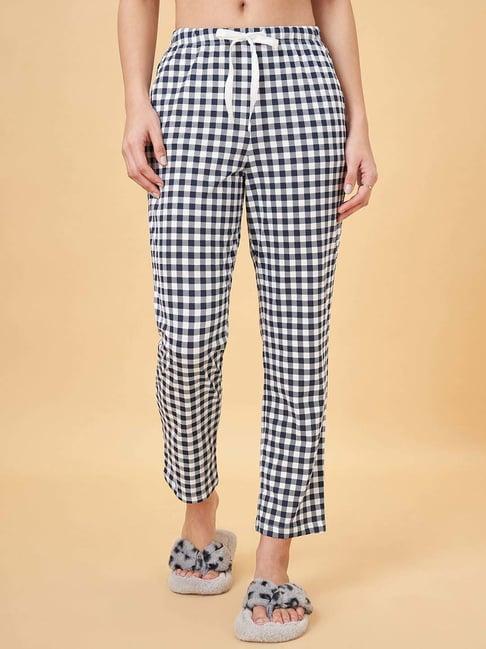 dreamz by pantaloons white & black cotton chequered pyjamas