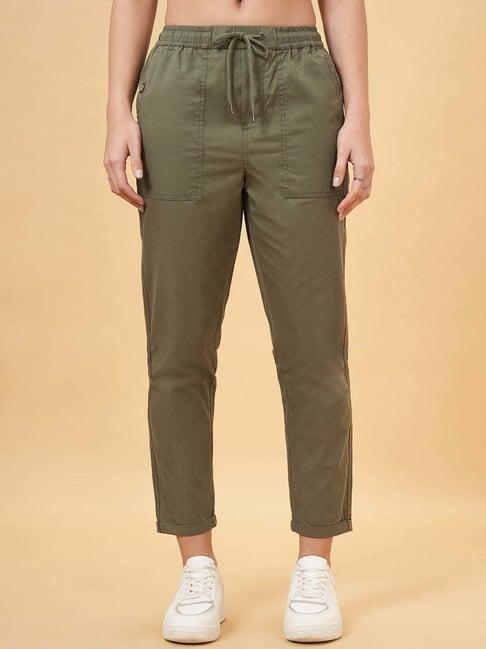 honey by pantaloons dusty olive cotton plain pants