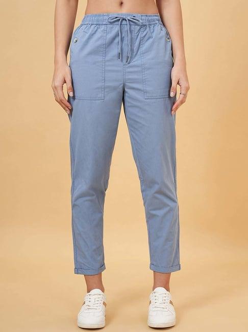 honey by pantaloons infinity blue cotton plain pants