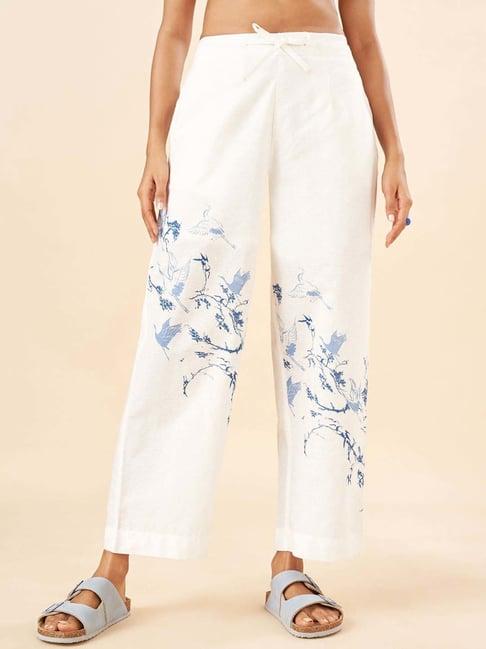 akkriti by pantaloons snow white cotton printed flared pants