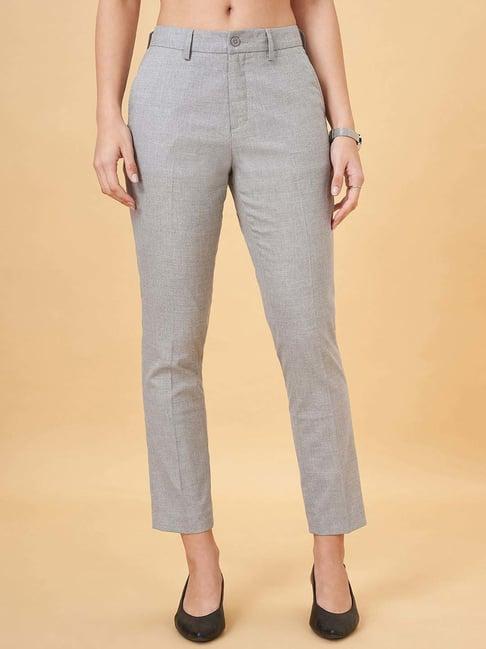 annabelle by pantaloons grey plain trousers