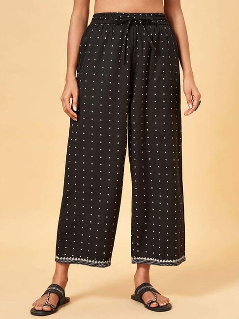 rangmanch by pantaloons black iris cotton printed flared pants