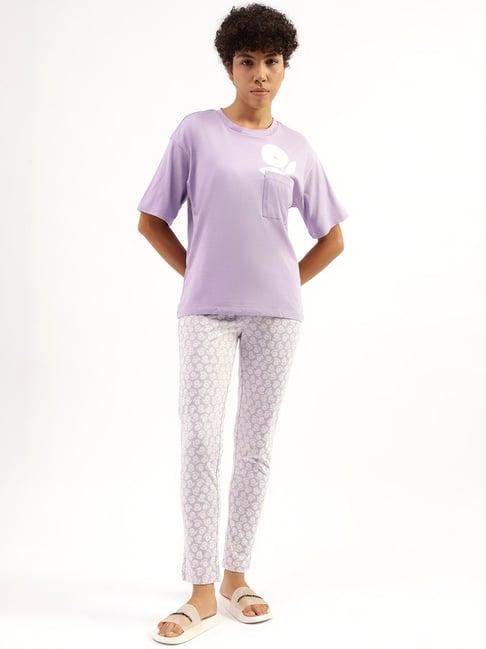 united colors of benetton purple printed t-shirt with pyjamas