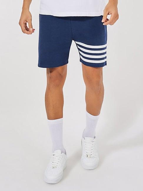 styli navy regular fit striped cotton shorts