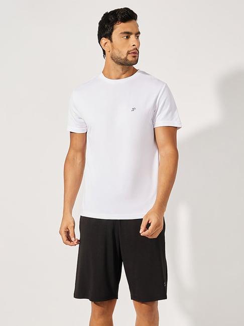 styli white & black regular fit textured sports t-shirt & shorts set