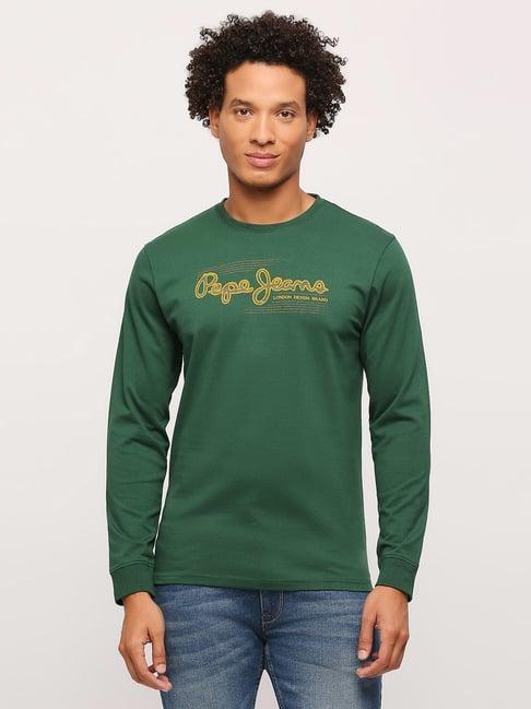 pepe jeans ivy green slim fit logo print crew t-shirt