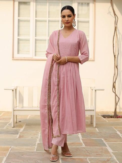 pheeta baby pink cotton kurta with pant & dupatta